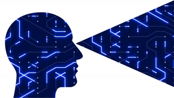 脳頭接続回路のデジタル ライン アートは と思う 人工知能科学を拡大して 人間男探査科学技術アニメーションを探して — ストック動画