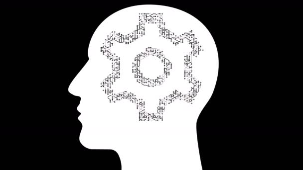 Desce Elektrony Modelu Gear Formulářů Lidského Mozku Lidé Myslí Symbol — Stock video