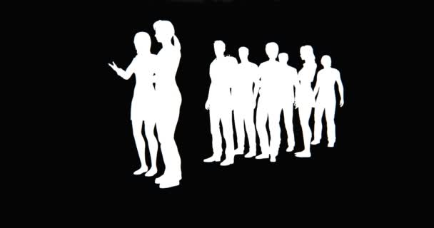 Grupp Människor Väntar Linje Business Personer Silhouette Talar — Stockvideo
