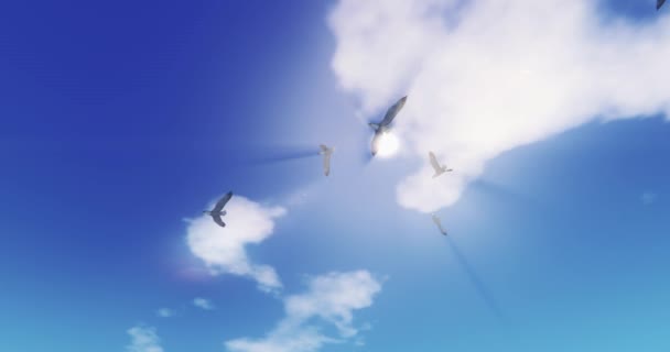 Seagulls Flying Sunlight Sun Rays Cloud Paradise Scene — Stock Video