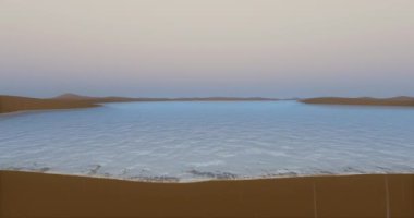 4 k okyanus ve yağmur, gölde alacakaranlıkta ıssız kumulları.