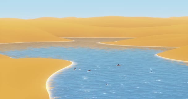 Shoal Fish Swimming Shine River Flowing Desert Meandering Sand Dunes — Stock Video