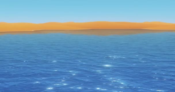 Oceano Lago Blu Serpeggianti Dune Sabbia Del Deserto Vasto Cielo — Video Stock