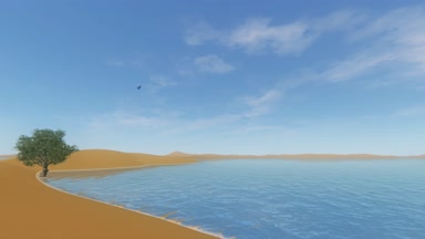 çöl ve kum tepeleri, üzerinde okyanus plaj rüzgarda sallanan bir yalnız ağaç uçan 4 k kartal.