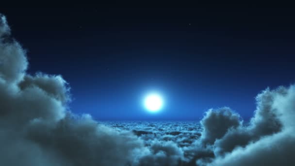 Nachtflug Weißer Wolkenmasse Mond Himmelshimmel Flug Den Himmel Aus Zehntausend — Stockvideo