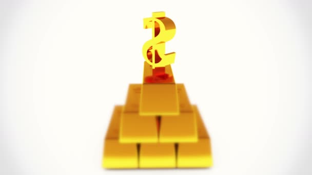 Uma Pilha Ouro Bullion Girar Símbolo Dólar Riqueza Tesouro Lingote — Vídeo de Stock