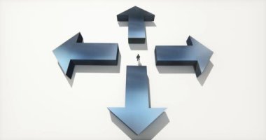 dört ok, merkezi üzerinde duran 4 k iş adamları yön seçin.