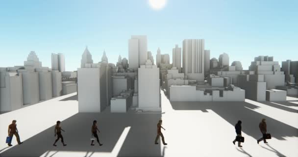 Ділові Люди Йдуть Попереду Абстрактної Міської Будівлі Ділова Імперія — стокове відео