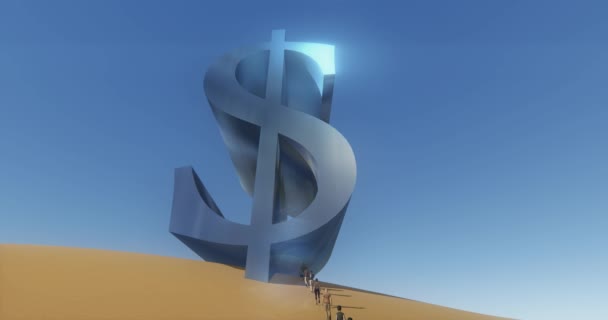 Group Business People Walking Large Dollars Symbol Desert — Stock Video