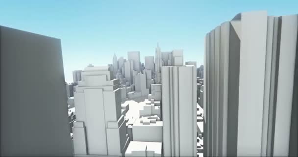 Abstrakt Urban Business Konstruktion Flyger Över Virtuella Geometriska Staden Kontorsbyggnader — Stockvideo