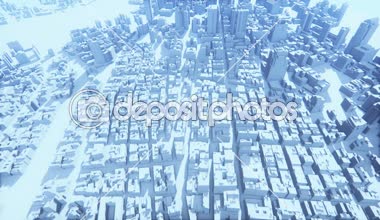 3D sanal geometrik şehir ofis binaları, Newyork, web teknoloji hava görünümünü uçan 4 k kentsel iş İnşaat.