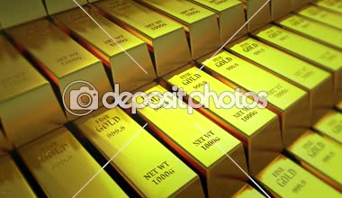 4 k Altın külçe altın hazine servet Ingot lüks Finans mal ticareti barlar, yığılmış altın külçelerini 3d animasyon.