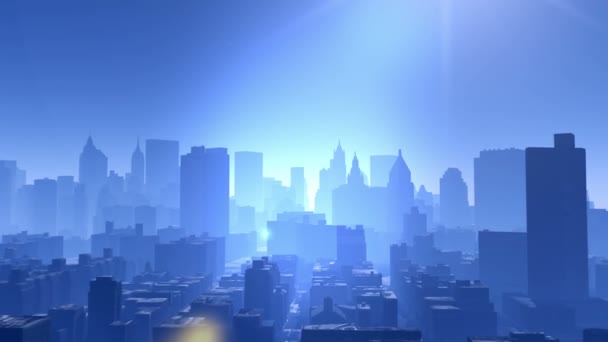 Vista Aérea Edifício Urbano Voando Através Nova York Sob Luz — Vídeo de Stock