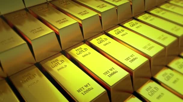 Χρυσό Bullion Gold Μπαρ Δημοσίου Πλούτου Πλινθώματος Πολυτελή Αγαθά Οικονομικών — Αρχείο Βίντεο