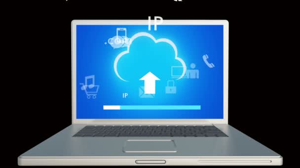 Cloud Computing Connection Concepts Laptop Screen Virtual Internet Concept Line — Stock Video
