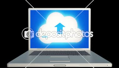 4k, güncelleştirme dizüstü bilgisayar ekranında, bilgilendirici bulut ilerleme, web teknoloji arka plan upload.