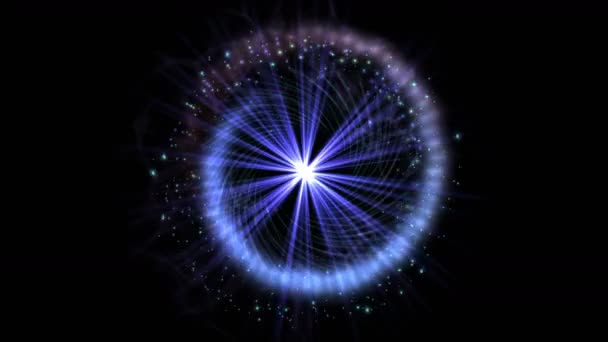 Περιστροφή Φωτιά Halo Σωματίδια Πυροτεχνήματα Φόντο Αστέρι Ακτίνες Λέιζερ Σήραγγα — Αρχείο Βίντεο
