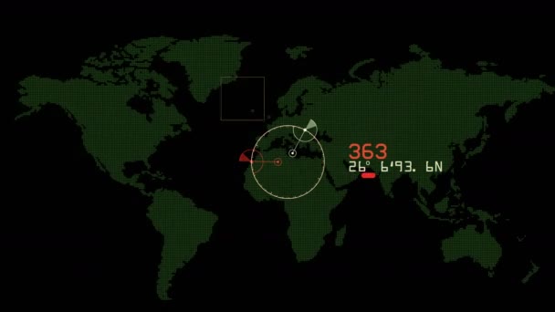 4 k Global Gps danych wykrywania ziemi Mapa radarów wojskowych Gps nawigacji interfejs. — Wideo stockowe