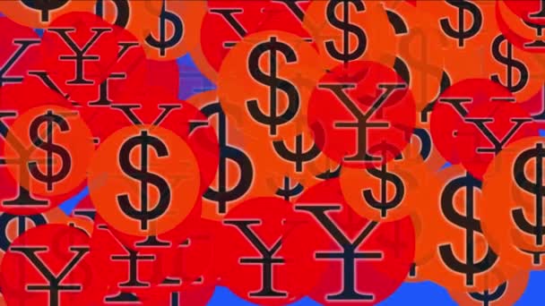 4k Float dólares dos EUA China RMB dinheiro riqueza símbolo, fundo da taxa de câmbio . — Vídeo de Stock