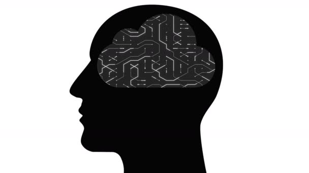 4 k κεφάλι εγκεφάλου συνδέσετε ψηφιακές γραμμές, Ai τεχνητή νοημοσύνη, το cloud computing. — Αρχείο Βίντεο