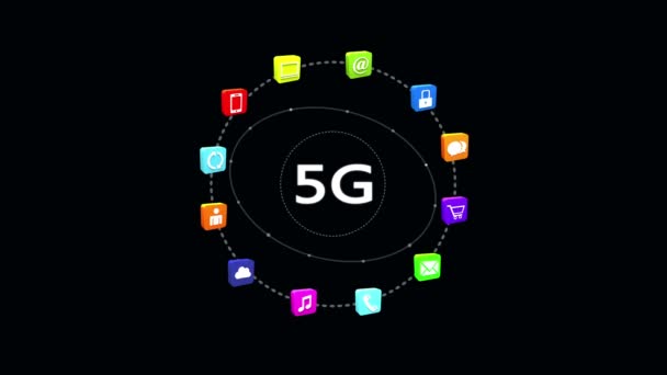 4k, 5G 기호, 가상 인터넷 개념, 온라인 서비스 아이콘, 소셜 미디어. — 비디오