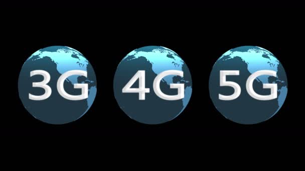 4k 3 克, 4 克, 5 克符号与 rotateing 地球, 网络技术背景. — 图库视频影像