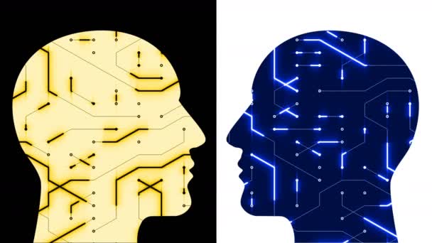 4k cerveau tête puce circuit ligne numérique, les gens pensent IA intelligence artificielle — Video