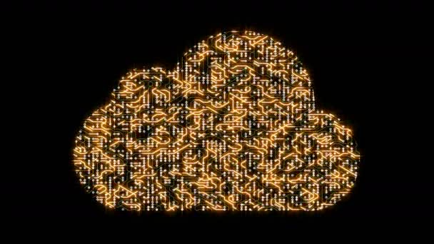 4k φουτουριστικό πλακέτα κυκλώματος με κινούμενα ηλεκτρόνια σε σχήμα σύννεφο υπολογιστών. — Αρχείο Βίντεο