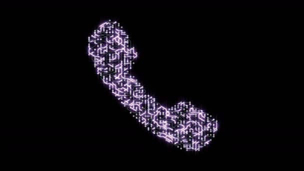 4k een futuristische printplaat met bewegende elektronen vormige telefoon symbool. — Stockvideo