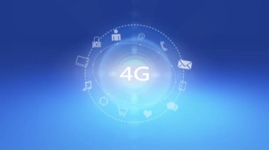 4 k 4g sembolü, sanal Internet kavramı, çevrimiçi hizmetler simgeler, sosyal medya.