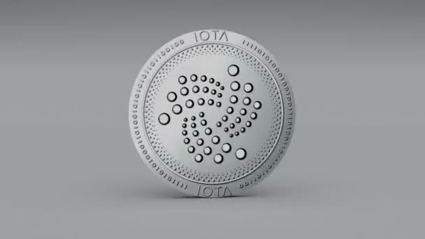 4k IOTA moneda IoT Crypto Moneda Logo 3D rotar finanzas negocio monetario . — Vídeos de Stock