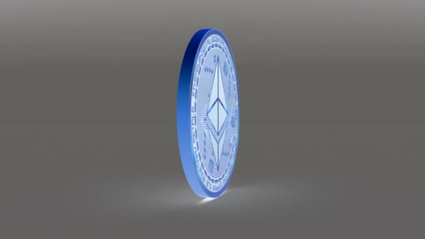 4k Ethereum moneda Éter Cripto Moneda Logotipo 3D rotar finanzas negocio monetario — Vídeos de Stock
