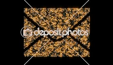 4k elektronlar hareketli futuristik bir devre kartı şeklinde e-posta simgesi.