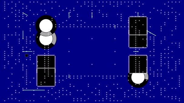 4k ett futuristisk circuit board med rörliga elektroner, elektroniska anslutningar, comm — Stockvideo