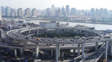 Hava yoğun şehir Bitirim yoğun trafik reçel otoyol Shanghai Çin, nanpu kavşak uygulama projesi.