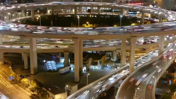 Autostrada Aerea Trafficata Città Ora Punta Pesante Autostrada Ingorgo Notte — Video Stock