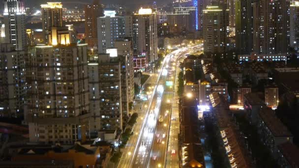 Freeway Storstan Rusningstid Tung Trafik Sylt Highway Shanghai Natten Den — Stockvideo