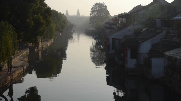 Traditionele Chinese Huizen Xitang Water Stad Ochtend Shanghai China — Stockvideo