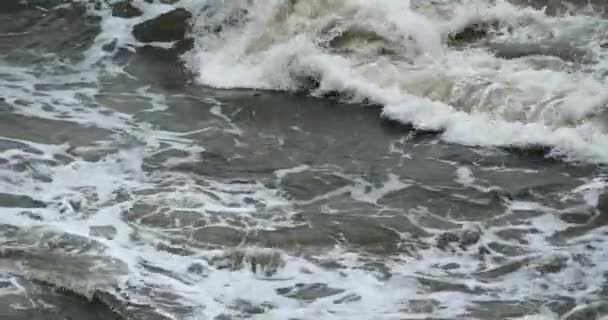 4k sparkling ocean sea water waves surface&coastal rock reef coast surge shore. — Stock Video