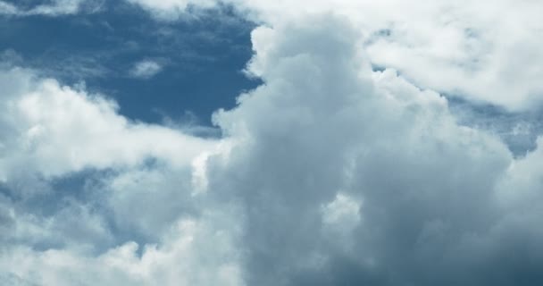 4k Panoramisch van witte altocumulus wolken rook vliegen in bewolkte hemel timelapse. — Stockvideo