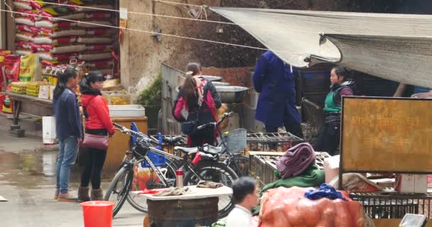 Kobieta Sprzedaży Życie Kurczaka Rolników Rynku Shangri Rynku Yunnan Chiny — Wideo stockowe