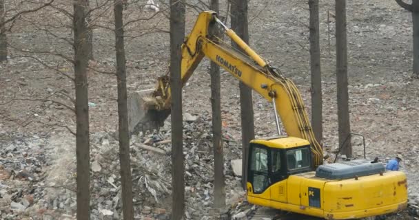 Graafmachine Werken Dumper Vrachtwagen Bouwplaats China — Stockvideo