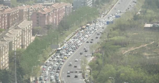 China Stedelijke Stad Drukke Files Snelweg Straat Zakelijke Huizen Bouwen — Stockvideo