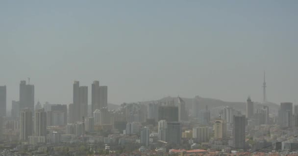 Luchtfoto Van Stedelijke Zakelijke Gebouw China Ernstige Luchtverontreiniging — Stockvideo