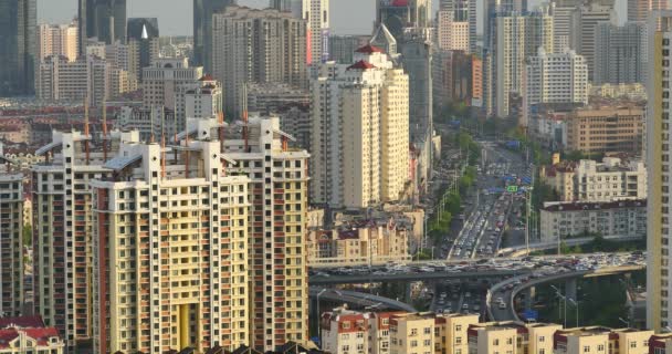 Urbana Staden Livlig Trafik Jams Qingdao China Highway Street Business — Stockvideo