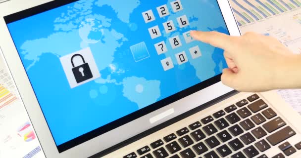 Fingers Premere Pulsante Password Ingresso Sul Computer Portatile Blocco Bigital — Video Stock