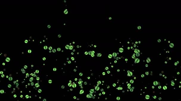 4k зелені точки плавають вгору, блиск частинок & кола, фон vj . — стокове відео