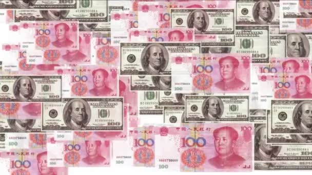 Поплавці 100 Доларів 100 Юанів Обмінний Курс Гроші Багатство Фон — стокове відео