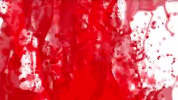 Salpicadura de líquido de sangre 4k, gotita de gota de agua, partículas fuente fuegos artificiales salpicaduras . — Vídeo de stock