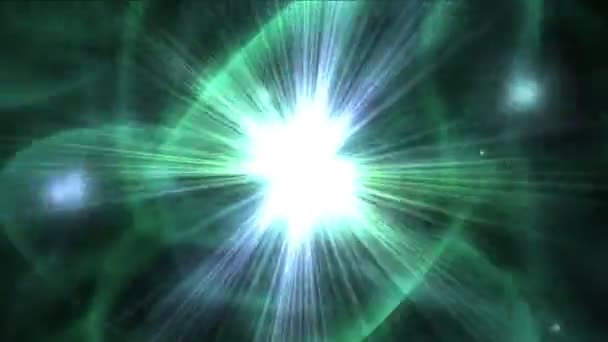 4k tecnologia scienza energia radiazioni raggi increspature stella esplosione, fuochi d'artificio particelle — Video Stock